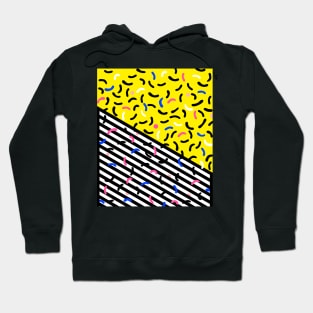 80s pop art 003 yellow, black and white stripes Hoodie